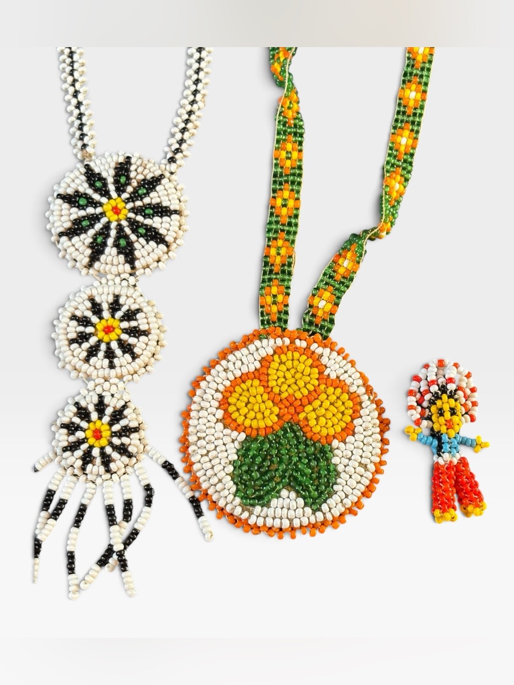 Vintage Beaded Medallion Necklace Lot Craft Repair TLC Flaws